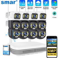 Smar 8CH 6MP Wireless PTZ Camera Dual Lens WIFI Security Kit NVR Recorder Set IP Camera 2-Way Audio Video Surveillance System