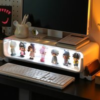 Generic Desktop Monitor Riser With Drawer LED Lighted Storage Space White Office Desk Organizer For Blind Box Stationery Phone