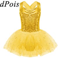 Kids Girls Ballet Dress Glitter Sequins Dance Tutu Skirted Gymnastics Leotard Ballerina Dancewear Children Performing Costumes