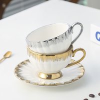 Green Tea Cup Saucer Set With Steel Spoon Retro Elegant Pattern Coffee Cup Set For Women Men