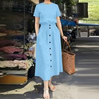 ZANZEA Summer Women's Casual Skirt Suits Elastic Waist A-Line Midi Skirt & Short Sleeve Tops 2 Pieces Sets Daily Wear Outfits