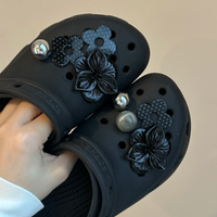 Black Floral Pearl Shoe Charms Cute Clog Shoes Decoration DIY Accessories for Garden Sandals Women Girls Gifts