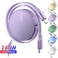240W Type C Fast Charging Cable USB C Retractable PD Data Cord For iPhone 16 Xiaomi Huawei MacBook iPad Laptop Fast Charger Wire