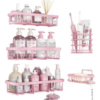 Pink Bathroom Rack No Punching Wall-Mounted Toilet Shower Supplies Storage Rack Wrought Iron Finishing Rack