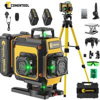 CONENTOOL Laser Level with Tripod, Multifunctional 4D 16 Cross Lines, 360° Rotation Window Self-Leveling, 2 Batteries & Charger