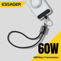 Essager 60W USB Type C Lanyard Charging Cable Short Cable For Samsung S25 S24 Xiaomi iPhone 17 16 15 Pro Type C To Type C Cable
