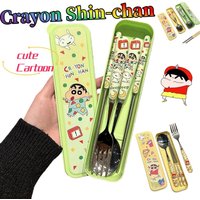 Crayon Shin-chan Spoon, Fork, and Chopsticks Set - Cute Cartoon Tableware for Male and Female Students, Dormitory, and Home Use
