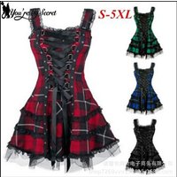 Vintage Dress Women Sexy Mini Dress Retro Grid Sundress Gothic Dress Sexy Lace Robe Lady Summer Punk Gown Spring Clothing
