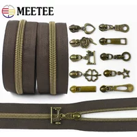 5# 1-5M Nylon Zippers Tape with Bronze Zipper Slider Head Plastic Coil Zips Bag Decor Zip Puller Closure Repair Sewing Accessory