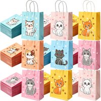 6-60Pcs Cat Birthday Party Favors Bags Gifts Cute Kitty Candy Treat Paper Bags with Handles for Cat Kitten Birthday Party Decors