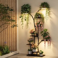 Tall Corner Plant Stand with Grow Lights Industrial Multiple Shelves Display Organizer Flowers Rack