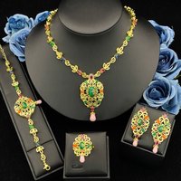Flora Elegant Gold Plated Copper Zirconia Jewelry Set Arabian Women's Bracelet Necklace Earrings Ring Daily Wear Accessory