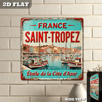 Vintage Metal Sign 8x8 Inch, Saint Tropez Travel Poster Retro Wall Plaque for Cafe Bar Kitchen Decor, Coastal Wall Art