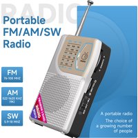 Portable AM/FM/SW Radio with Big Speaker & Multiple Inputs (TF Card/USB/AUX). Compact Design, Superior Sound Quality. (Silver)