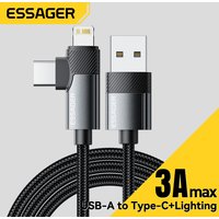 Essager PD 2 in 1 USB A Cable 90 Degree Angle Type C/Lightning Fast Charging Cable For iPhone 16 15 14Pro Max iPad Xiaomi Huawei