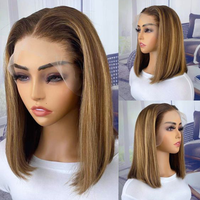 Highlight P4/27 Brazilian Remy Hair Short Bob Ombre Human Hair Wigs Blond Wig Straight Bob Wig 13*6*1 Lace Front Wigs For Women
