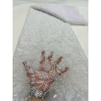 2026 Nigerian African French Guipure Tulle Lace Fabric Sequins Beaded Embroidery for Luxury Wedding Party Evening Dresses 5Yards image 4