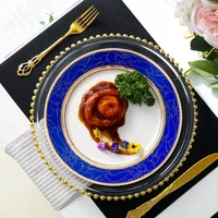 Nordic Blue Dinner Plate Set Bead Glass Charger for Fancy Serving Wedding 10 inch beautiful Crockery