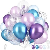30Pcs Frozen Princess Balloon Set, Purple Blue Snow Latex Balloon Confetti Balloon, Birthday Party Decoration