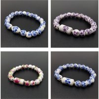 b21 Blue and White Porcelain Stretch Bead Bracelet for 8MM Ceramic Sunflower Plum Blossom Bead Bracelet Collect Jewelry Gifts