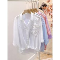 Short Sleeve Sunscreen Chiffon Blouses Shirts for Women 2026 Summer Top Woman Clothing Blusas