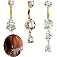 3pcs 14G Belly Button Ring CZ Dangle Belly Ring 83.48gal Stainelss Steel Belly Button Piercing Jewelry Teardrop Navel Ring