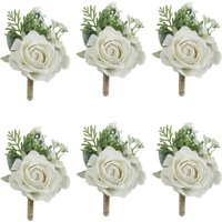 Boutonnieres Flowers Artificial Roses Silk White Ivory Corsage Buttonhole Groomsmen Boutonniere for Men Wedding Accessories