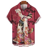 Yamato Geisha Japan Hawaiian Fashion Men's Shirts Casual Man Summer Clothing 3d Print Short Mens Blouse Camisas Casuais Flower