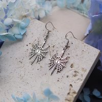 Kinitial Halloween Spider Web Cross Sword Ear Hook Pendant Unique Creative Punk Style Stainless Steel Women's Earring Gifts
