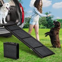 Portable 4-Fold Dog Ramp For Cars Non-Slip Surface Lightweight Aluminum Pet Ramp For Large Senior Dogs SUV Truck 250LBS