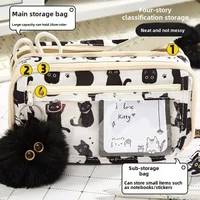 Large Capacity Transparent Pencil Bag Multi-layer Korean Ins Black Cat Pattern Women's Student Stationery Case School Supplies