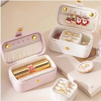 Exquisite Pu Leather Jewelry Box Simple Ring Necklace Earrings Storage Minimalist Style Daily Travel Portable Storage Box