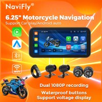 NaviFly 6,25-calowy bezprzewodowy Carplay i Android Auto Motocykl IPX7 BT Nawigacja w kasku Ekran Przenośny rejestrator DVR TPMS