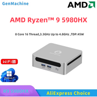 GenMachine Mini PC 5980HX Windows 11 Ryzen DDR4 Max 64GB 3.3GHz Up to 4.8GHz WIFI6 Mini Diy Gaming Computer PC Gamer Gaming