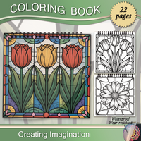 Stained Glass Floral Coloring Book — 8.3×11.2 inches, 22 pages. Ideal for stress relief; a perfect gift for family and friends。