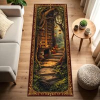 Enchanted Forest Library Runner Rug Retro Cottagecore Bookish Decor Mat Non-slip Floor Decor for Entryway Living Room Bedroom