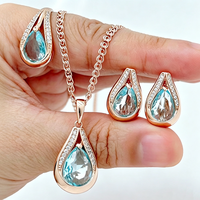 Kinel Fashion 585 Rose Gold Color Ring Earrings Necklace for Women Shiny Blue Water Drop Natural Zircon Daily Fine Jewelry Sets