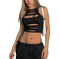 Fashionable Tight-Fitting Sexy Sleeveless Hollow-Out Slim-Fit Solid Color Tank Top
