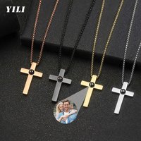 Photo Necklaces for Women Men Personalized Projection Cross Pendant Custom Picture Necklace for Couples Customized Memorial Gift