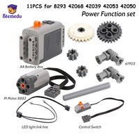 11PCS MOC Power Functions Technical Parts Set M Motor 8883 AA Battery Box Universal Joint Gear 8293 42068 42039 42053 42050