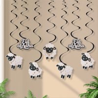 Eid Al Adha Black and White Cute Sheep Goat Spiral Pendant Party Decoration Backdrop Hanging Banner