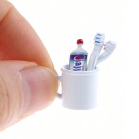 1 set of doll house miniature toothpaste, toothbrush, mouthwash cup, bathroom and toilet scene decoration model