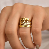 Custom Two Name Rings With Infinite Symbol For Women Gold Color Stainless Steel Personalized Broad Surface Rings Anillos Jewelry