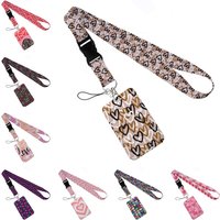 Peach Heart Shape Print Keychain Lanyards Ribbon for Keys ID Card Collectors Phone Straps Rope Students Badge Holder