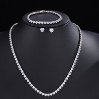 ZAKOL Elegant Clear AAA Cubic Zirconia Heart CZ Tennis Bracelet Necklace Earrings Set Brilliant Wedding Party Jewelry Set