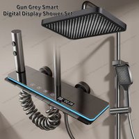 Gunmetal gray piano with light constant temperature display shower head a complete set of household bathroom shower rain shower image 4