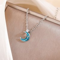 New Arrival Temperament Blue Crescent 925 Sterling Silver Jewelry Valentine's Day Gift Moon Crystal Pendant Necklaces XL209