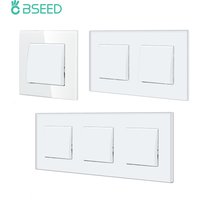 BSEED EU Standard Wall Light Switch 1/2Gang 1/2Way Toggle Switch Glass Panel White Color Wall Switch On Off 10A 250V for Stairs