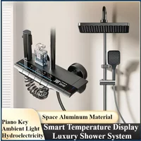 Smart Temperature Digital Display Shower Set Bathroom Wall Mounted Piano Key 4 Ways Water Outlet Rainlfall Shower Faucet System