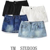 Low Waist Denim Skirt Women's Retro American Style Bodycon Skirt Inner Wear Anti-Light Walking Shorts Cotton Blend